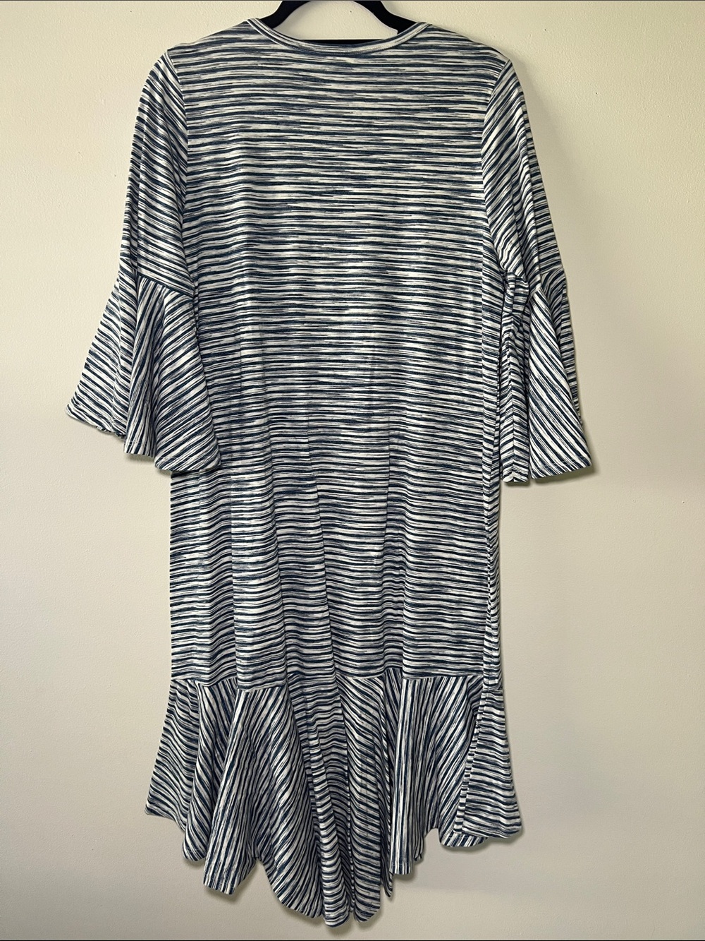 LuLaRoe Striped Navy and White Ruffle-Hem Women's Dress - Picture 4 of 4